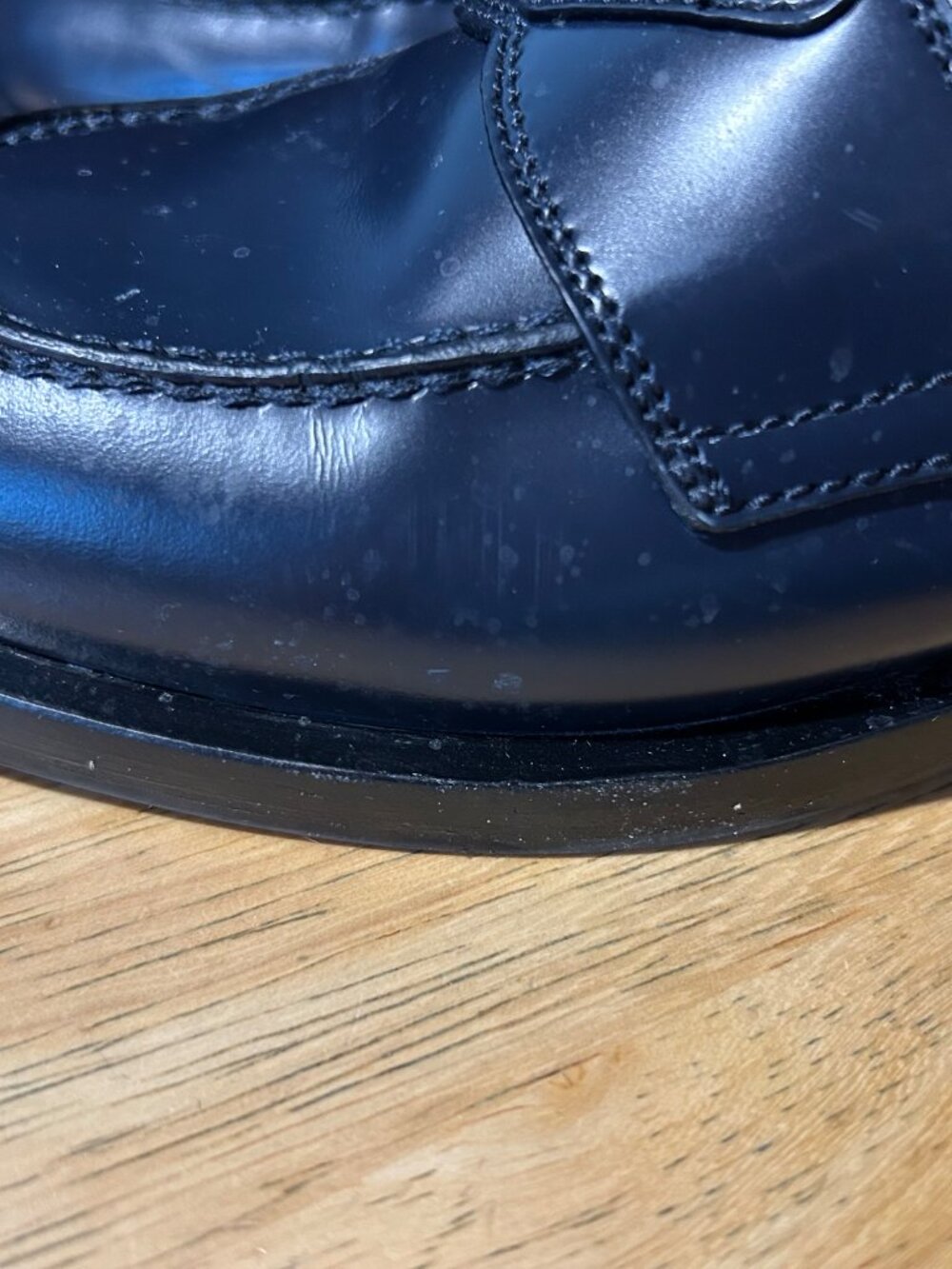 Authentic Womens Prada Dark Navy Blue Brushed Leather Logo Loafers 35.5 US/5.5 - Picture 15 of 16